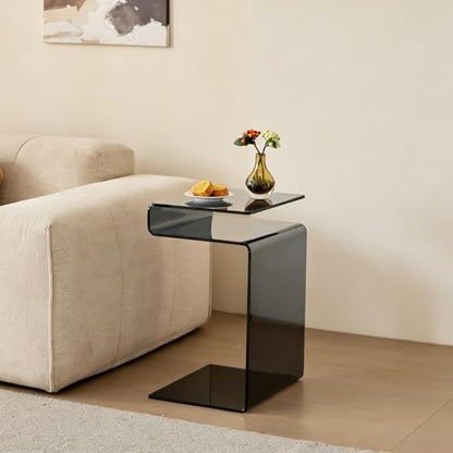 Glass Nightstand,Side Table,S-Shaped End Table for Living Room,Bedside Table for Bedroom (Grey) - color: Grey