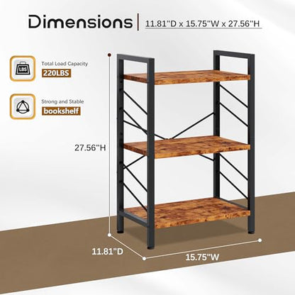 DurayLoly 2 Pieces 3 Tier Bookshelf for Narrow Space, Rustic Brown | Small Space Dwellers , Sidebars and Metal Frame - color: Rustic Brown, size: 3 Tier - 2 pcs
