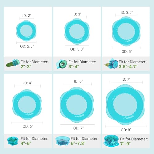 Silicone Stretch Lids for Food Storage in Fridge, Reusable Elastic Bowl Covers for Cup, Cans, Jars, Round & Rectangle Container, Food Grade Silicone Microwave Food Cover, Heat-Resistant, Blue, 6PCS - color: 6 Pcs Blue