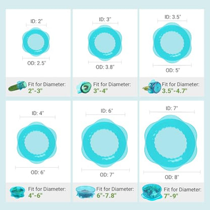Silicone Stretch Lids for Food Storage in Fridge, Reusable Elastic Bowl Covers for Cup, Cans, Jars, Round & Rectangle Container, Food Grade Silicone Microwave Food Cover, Heat-Resistant, Blue, 6PCS - color: 6 Pcs Blue