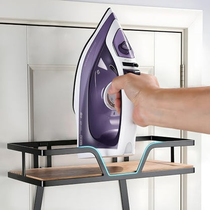 Ironing Board Holder Wall Mounted, 2-Layer Sturdy Iron and Ironing Board Hanger with Wood Shelf, Space Saving Laundry Room Organization for Iron, Board & Accessories - color: Matte Black-2 Layer