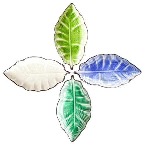 4PCS Ceramic Spoon Rest for Stove Top, 7In Cute Leaf Spoon Holder for Kitchen Counter Coffee Bar Accessories, Large Spatula Utensil Ladle Rests for Dining Table Coffee Station Decor Housewarming Gift - color: Banana Leaves