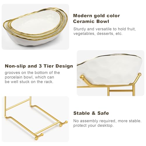 Fruit Bowl for Kitchen Counter - 3 Tier Ceramic Fruit Rack, Fruit Basket for Fresh Fruit&Veggies, Tiered Fruit Platter Serving Trays for Party - color: White-3 Tier