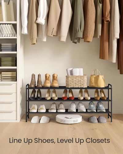 SONGMICS Long Shoe Rack Organizer for Closet, Free Standing Shoe Storage Shelf, Holds 16-20 Pairs, for Entryway, Bedroom, Easy to Assemble, 11.4 x 42.5 x 20.4 Inches, 3 Tiers, Ink Black ULMR093BP01 - size: 3 Tiers