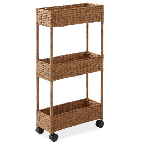 Casafield 3-Tier Slim Rolling Storage Cart - Cinnamon, Water Hyacinth Utility Cart for Bathroom, Craft Room, Nursery, Laundry Room Organization - color: Cinnamon, size: 3-Tier - Slim