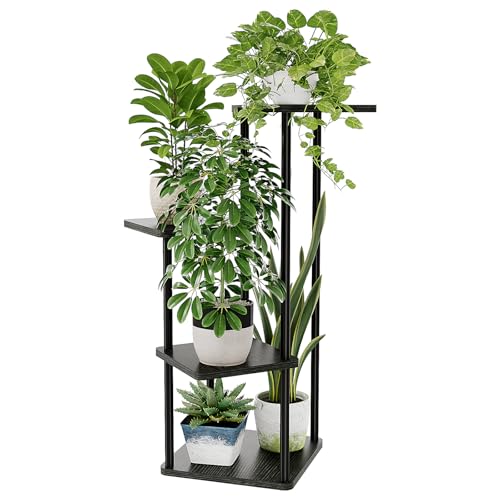 Bamworld Small Plant Stand Indoor 4 Tier Metal Plant Shelf for Multiple Plants Corner Flower Stand for Patio Garden Balcony Living Room Bedroom Dark brown - color: Dark Brown, size: 4 Tier