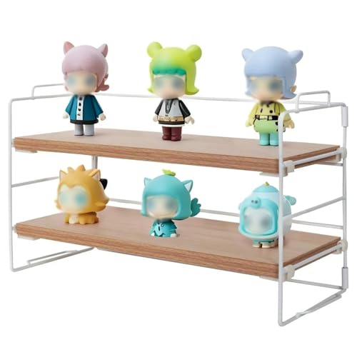 ShellKingdom Display Shelf for Figures, 2 Tier Desk Shelf Organizer, Desktop Shelves, Adjustable Bookshelf Storage Rack and Office Cubicle Decor for Tabletop, Office, Dorm (White Frame + Wood Board) - color: White Frame + Wood Board, size: Medium 2 Tier