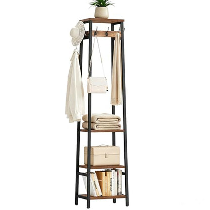 Coat Rack Freestanding, Coat Stand with 3 Shelves and 7 Hooks, Hall Tree Free Standing, Clothes Rack Stand Organizer, Industrial Style, Rustic Brown and Black - color: Rustic Brown and Black, style: 3 Shelves