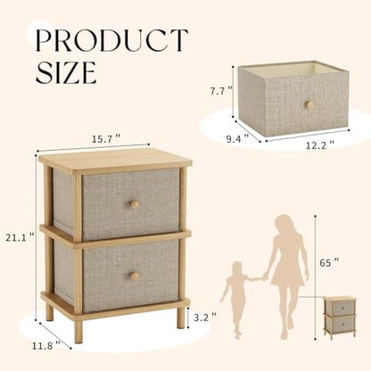 Apicizon Nightstand with 2 Drawers, Boho Side Table with Storage, Natural | Small End Table with Solid Wood Legs, for Small Spaces, Bedroom, Living Room, Entryway, Easy Assembly - color: Natural