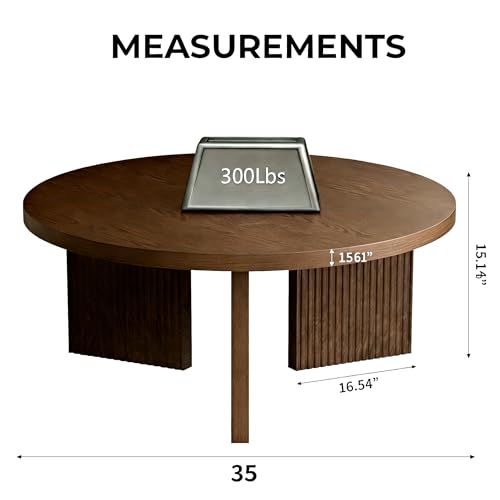 35" Wooden Round Coffee Table, Brown | Smooth Thick Coffee Table, Low Circle Center Table with X Shaped Stable Legs, Accent Tea Table for Living Room, Office - color: Brown, style: Coffee Table
