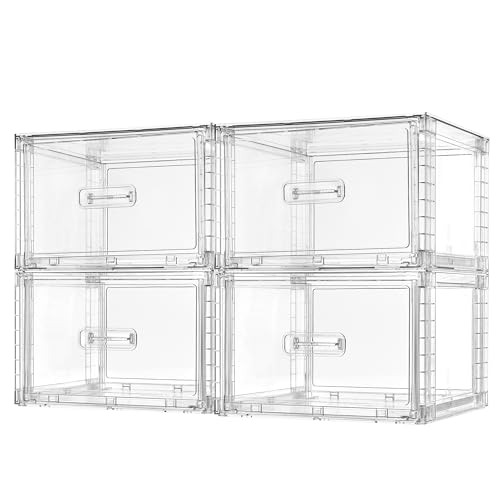 Vtopmart 4 Pack Clear Stackable Storage Drawers 15QT, Easily Assemble Closet Organizers,Plastic Storage Bins for Bathroom,Cabinet,Kitchen Pantry,Under Sink Organization(Medium) - color: clear