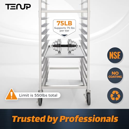 TenUp 20-Tier NSF Aluminum Sheet Pan Rack, Commercial Bakery Cooling & Storage Cart with Wheels, Heavy-Duty Bun Rack – 26" L x 20" W x 69" H - size: Full Size 20-Tier