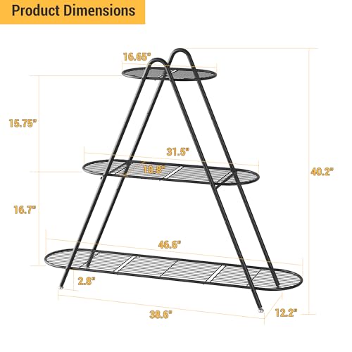 Plant stand indoor Outdoor 3-Tier plant shelf Shoe Shelf Rack Organizer | Metal Plant Rack Shelf Heavy Duty for Multiple Flower Pot Multi-Purpose for Living Room Patio Garden Entryway Balcony (Black)