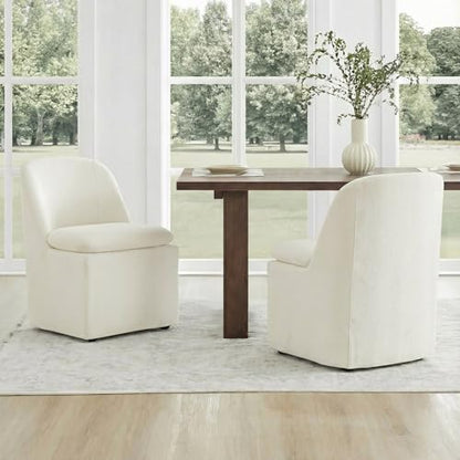 KISLOT Upholstered Dining Chairs Set of 2 with Casters, Modern Side Armless Deskchair with Washable Slipcover & Sturdy Metal Frame for Diningroom Bedroom Livingroom Reading Room, Beige Fabric - color: B Beige Fabric (Metal Frame), size: Set of 2