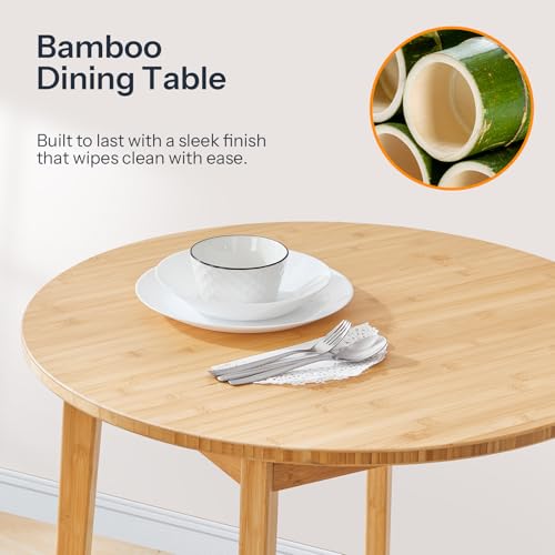HOOBRO Bamboo Dining Table, Round Dining Table for 2, 27.5" Kitchen Table for Small Space, Writing Table, Easy to Assemble, for Dining Room, Living Room, Office, Kitchen, Apartment, Natural YL71CZ01G1 - color: Natural
