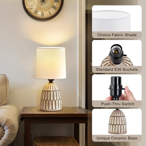EJIAXIN Small Table Lamp -13.5" Boho Lamp - Bedside Lamps - Farmhouse Rustic Ceramic Table Lamp for Bedroom, Living Room, Nightstand, Office, Side Desk Lamp, End Table Lamp - style: Retro