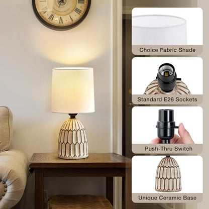 EJIAXIN Small Table Lamp -13.5" Boho Lamp - Bedside Lamps - Farmhouse Rustic Ceramic Table Lamp for Bedroom, Living Room, Nightstand, Office, Side Desk Lamp, End Table Lamp - style: Retro