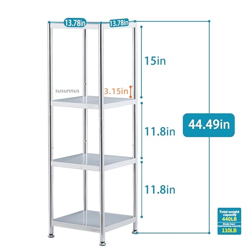 susunnus Stainless Steel Shelves 13.8in-4 Tier, Corner Shelf, Storage Shelves, Narrow Metal,Stainless Steel Shelf, Kitchen Storage Rack for Small Spaces Tall Skinny Shelf - size: 13.8in*13.8in-4T