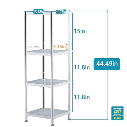 susunnus Stainless Steel Shelves 13.8in-4 Tier, Corner Shelf, Storage Shelves, Narrow Metal,Stainless Steel Shelf, Kitchen Storage Rack for Small Spaces Tall Skinny Shelf - size: 13.8in*13.8in-4T