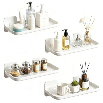 4 Pack Floating Shelves for Wall, Self Adhesive Small Shelf, No Drill Adhesive Wall Shelf, Floating Shelves Damage-Free Expand Walls Space for Living Room Kitchen Bathroom (White) - color: White