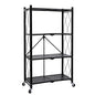 4-Tier Heavy Duty Foldable Metal Rack Storage Shelving Unit with Wheels Moving Easily Organizer Shelves Great for Garage Kitchen, Black - size: 4-Tier