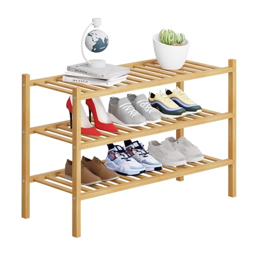 3 Tier Bamboo Shoe Rack Storage Organizer for Closet, Multifunctional Stackable Free Standing Shoe Shelf Organizer for Small Space,Entryway,Hallway,Bathroom 27"x11"x20" (Natural, 3 Tier) - color: Natural, size: 3 Tier