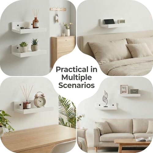 Z metnal Small Floating Shelves, Natural Wooden Display Wall Shelf for Picture Ledge, Nursery Floating Shelves, White, Wall Mounted, 8 x 5.5 inch, 2 Pcs - color: White, size: 8 Inch