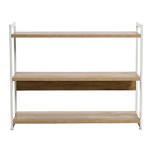 Household Essentials Jamestown Wide 3 Shelf Open Storage Bookshelf Coastal Oak Rustic Wood Grain and White Metal - color: Coastal Oak