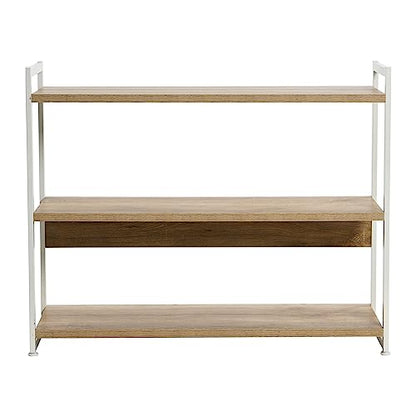 Household Essentials Jamestown Wide 3 Shelf Open Storage Bookshelf Coastal Oak Rustic Wood Grain and White Metal - color: Coastal Oak