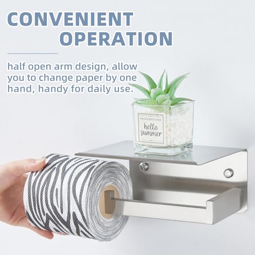 APLusee Brushed Nickel Toilet Paper Holder with Shelf, Left Side 304 Stainless Steel Tissue Roll Hanger, Wall Mounted - color: Brushed Nickel