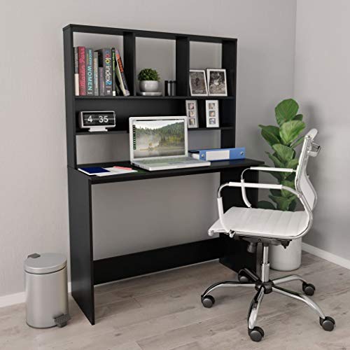 Computer Desk with Storage Shelves, Matte Black Writing Workstation for Home Office, Gaming Desk with Multi-Tier Shelving, 43.3 Inch Engineered Wood Study Table - color: Black