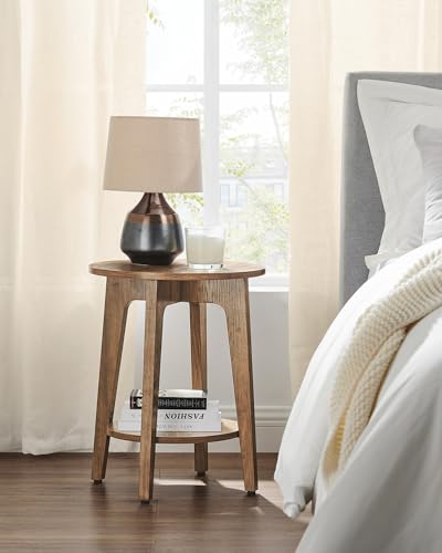 VASAGLE MAEZO Collection - Side Table, 2-Tier Small Round End Table, Nightstand with Tapered Legs, Curved Transitions, for Small Spaces, Living Room, Bedroom, Honey Brown ULET283T41 - color: Honey Brown, size: 1 pack
