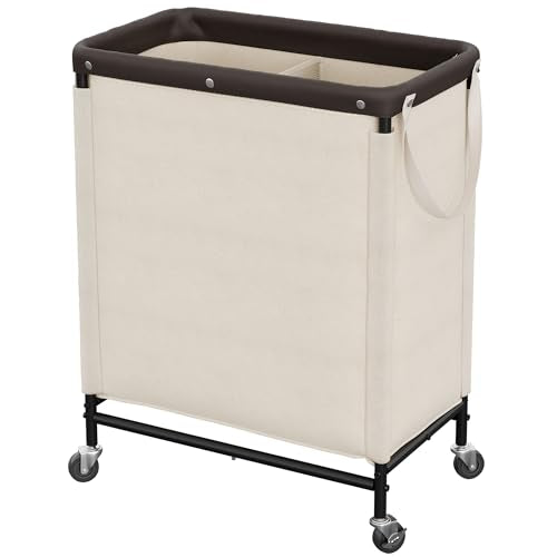 StorageWorks 2 Section Laundry Hamper, 100L Beige Sorter Cart with Wheels - color: Beige, size: 100L(2-Section)