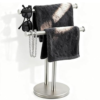 Hand Towel Holder, NEWRAIN Double Countertop Hand Towel Holder Stand, Stainless Steel Free Standing Hand Towel Rack with Heavy Base, for Bathroom Kitchen & Counter top, Brushed Nickel - color: Brushed Nickel, style: 2-Tier