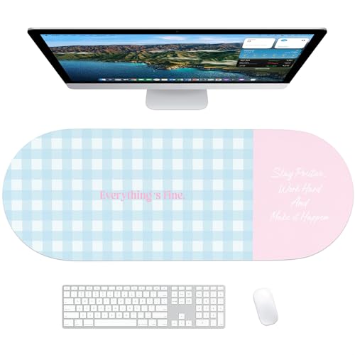 Checkered Pattern Desk Pad Protector, 35.5 x 13'' Aesthetic Mouse Mat for Desktop, Waterproof PU Leathe Non-Slip Desk Writing Pad for Office and Home, Blue and Pink - color: Blue and Pink