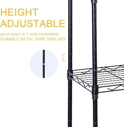 Simple Deluxe 6-Tier Storage Shelves, 17.32" W x 11.42" D x 64.96" H Adjustable Shelving Unit with Wheels and Hanging Hooks, Black - color: Black, size: 6-Tier, 17"W x 11"D x 64"H