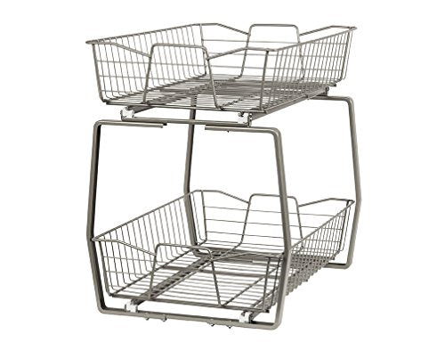 ClosetMaid 14 in. Pull Out Cabinet Organizer, 2 Tier, Heavy Duty, Slide Out Pantry Shelves Drawers for Kitchen, Bathroom, Nickel - color: Nickel, size: 14-Inch Two Tier