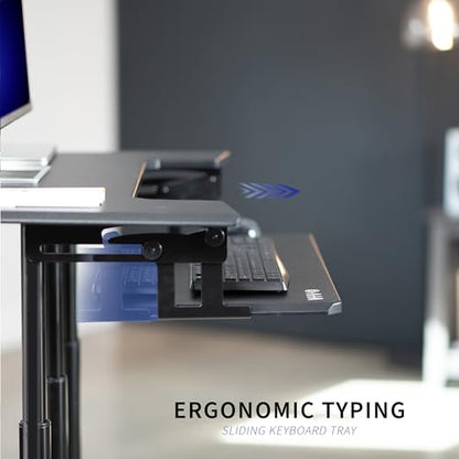VIVO Mobile Height Adjustable Table, Stand Up Desk Cart with Sliding Keyboard Tray, Computer Workstation, Rolling Presentation Cart, Black, CART-V06A | Height Adjustable, Stand Up Desk, Sliding Keyboard Tray, Computer Workstation, Rolling Presentation Car