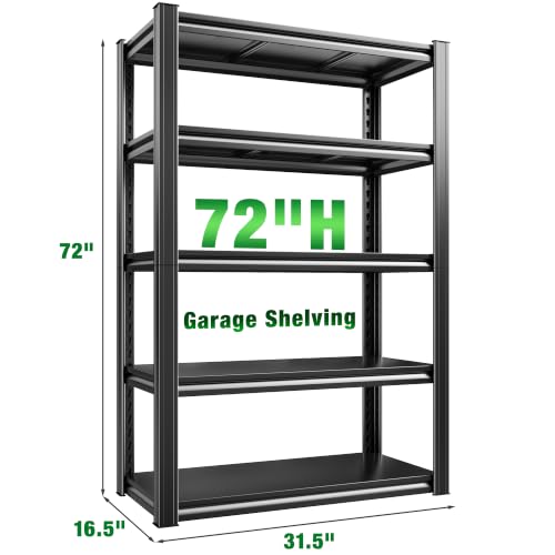 Raybee Storage Shelves Garage Shelving Heavy Duty,5-Tier Adjustable Garage Shelves,Metal Shelving for Garage,Basement, Warehouse,Pantry, 72" H x 31.5" W x 16.5" D，Black - size: 16.5"D x 31.5"W x 72"H,Black