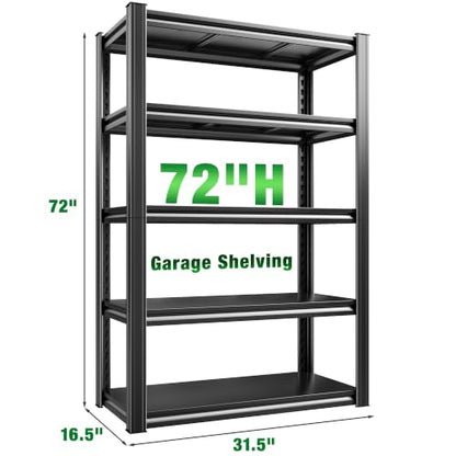 Raybee Storage Shelves Garage Shelving Heavy Duty,5-Tier Adjustable Garage Shelves,Metal Shelving for Garage,Basement, Warehouse,Pantry, 72" H x 31.5" W x 16.5" D，Black - size: 16.5"D x 31.5"W x 72"H,Black