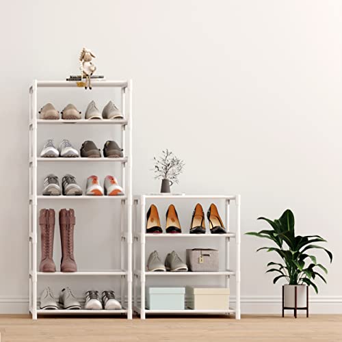 4-Tier Small Shoe Rack Space Saving Shoe Shelf Storage Organizer for Entryway Hallway Closet Bathroom Garage,Stackable Shoe Stand(White) - size: 4-White(17.5W")