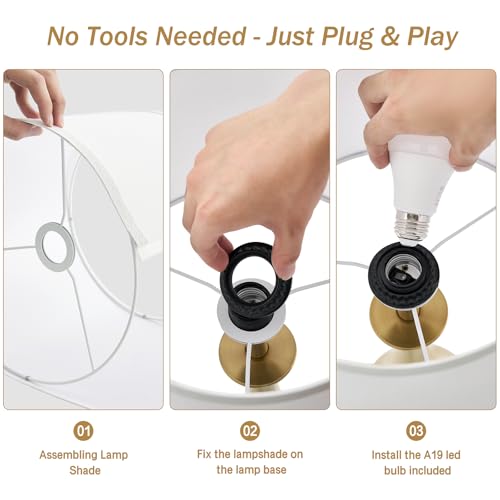 Touch Lamp for Living Room Bedroom, 21" Table Lamps Set of 2 with USB C+A Ports and White Lamp Shades, 3 Way Dimmable Gold Touch Bedside Lamps for Nightstand, 2 LED Bulbs Included - color: Gold & White Shade
