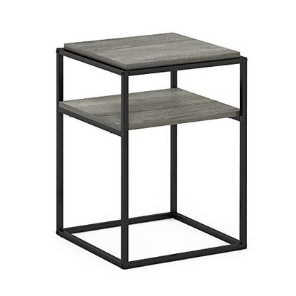 2-Tier Stackable Metal Frame End Table, Toolless Assembly Bedside Table, Night Stand with Open Shelf, Side Table, for Bedroom, Living Room, French Oak Grey - color: French Oak Grey, size: 2 Tier, Set of 1
