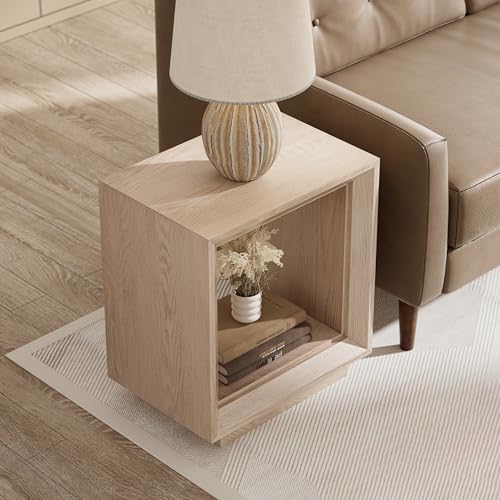 COZAYH Farmhouse End Table, Open Cube Accent Table with Geometric Frame, Modern Minimalist Side Table, Light Grey - color: Light Grey