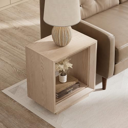 COZAYH Farmhouse End Table, Open Cube Accent Table with Geometric Frame, Modern Minimalist Side Table, Light Grey - color: Light Grey