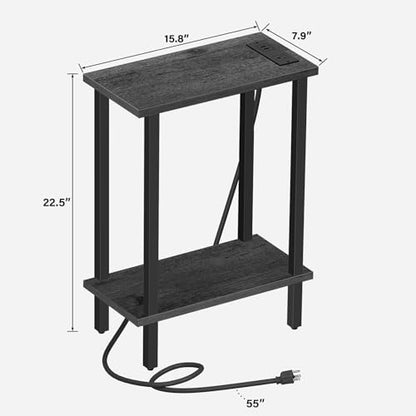 TUTOTAK Narrow Side Table Set of 2, Small End Table with Charging Station | 2-Tier Skinny Sofa Table, Slim Nightstand, Easy Assembly for Living Room, Bedroom, Grey TB01BY0602 - color: Charcoal Grey, size: 2-tier