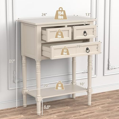 Giantex Entryway Table with Storage, Rustic Small Console Table w/ 3 Drawers & Open Bottom Shelf, Skinny Wood Console Table, Narrow Sofa Side Table for Living Room, Foyer, Hallway, Entry Table, Beige - color: Beige