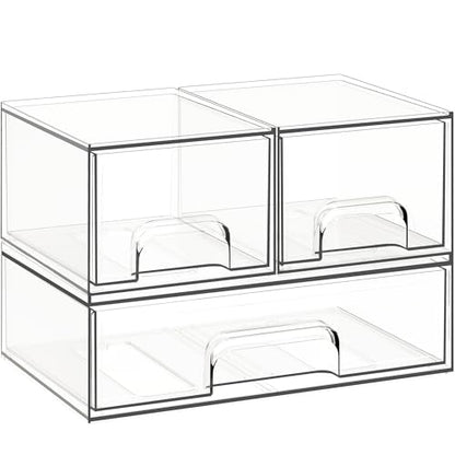 Criusia Stackable Storage Drawers, 3 Pack Clear Acrylic Makeup & Bathroom Organizer, Versatile Storage Bins for Vanity, Under Sink, Kitchen Cabinets & Pantry - size: 3 PACK