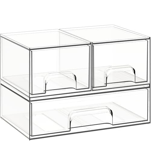 Criusia Stackable Storage Drawers, 3 Pack Clear Acrylic Makeup & Bathroom Organizer, Versatile Storage Bins for Vanity, Under Sink, Kitchen Cabinets & Pantry - size: 3 PACK