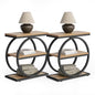 LITTLE TREE End Table Set 2, Side Table with 3-Tier Storage Shelves, Small Sofa Side Table for Living Room, Wooden Side End Table with Double Round Metal Legs, Slim Nightstand and Bedside Table, Oak - color: Oak